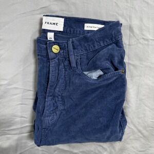 FRAME Ali High Rise Cigarette Corduroy Pants Women's 25 Twilight Blue